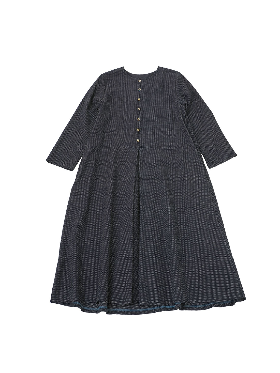 16／－インディゴガーゼ点描ドット フレアワンピース
