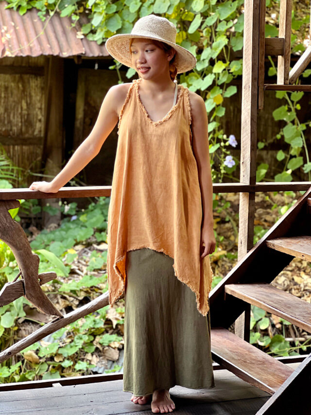 asana HEMP100% テロテロ ノースリーブ チュニック・草木染め【パヤカ