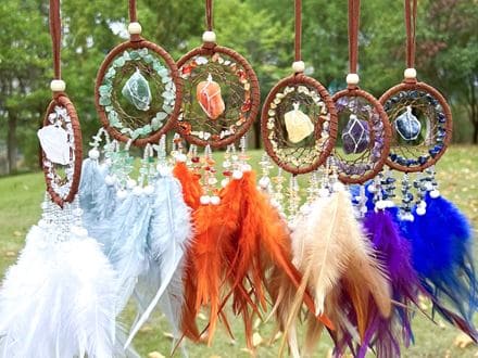 天然石のフェザードリームキャッチャー 悪夢を消し去り良い夢を