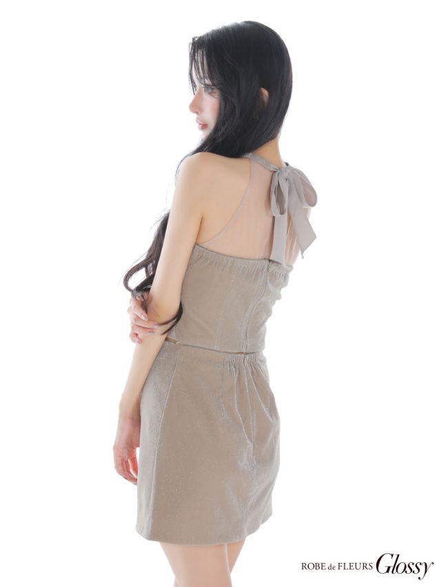 XSサイズあり】ホルターネックxラメニットセットアップキャバドレス