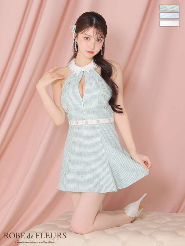 XSサイズあり】ツイード×ビジューセットアップミニキャバドレス(fm2891)