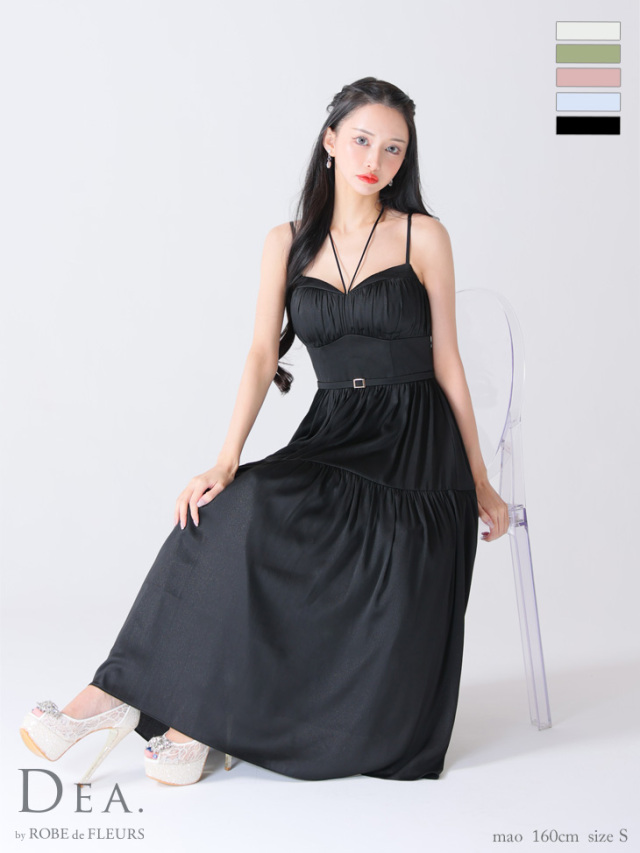 Lサイズあり】ラメシフォンフレアロングキャミキャバドレス(DE3374)