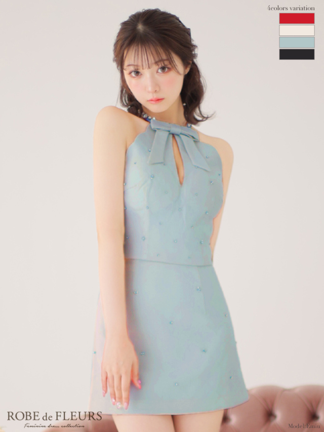 XSサイズあり】ビジューネックリボン×アメスリセットアップキャバ