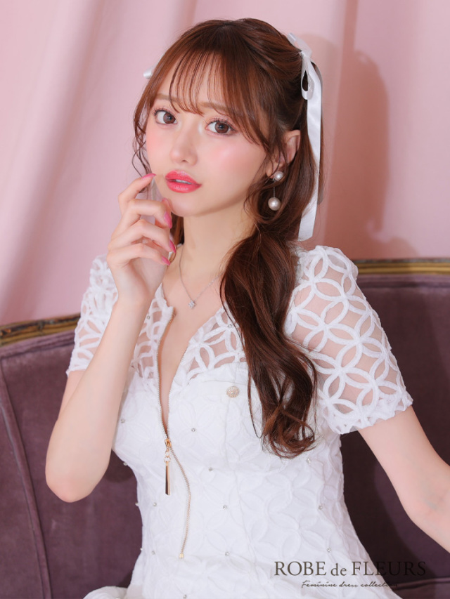 XSサイズあり】シースルーレースビジューバストジップミニキャバドレス