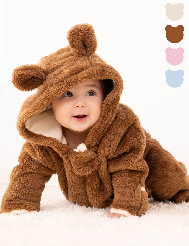 くまさん マシュマロボア＆オーガニックコットン ジャンプスーツ