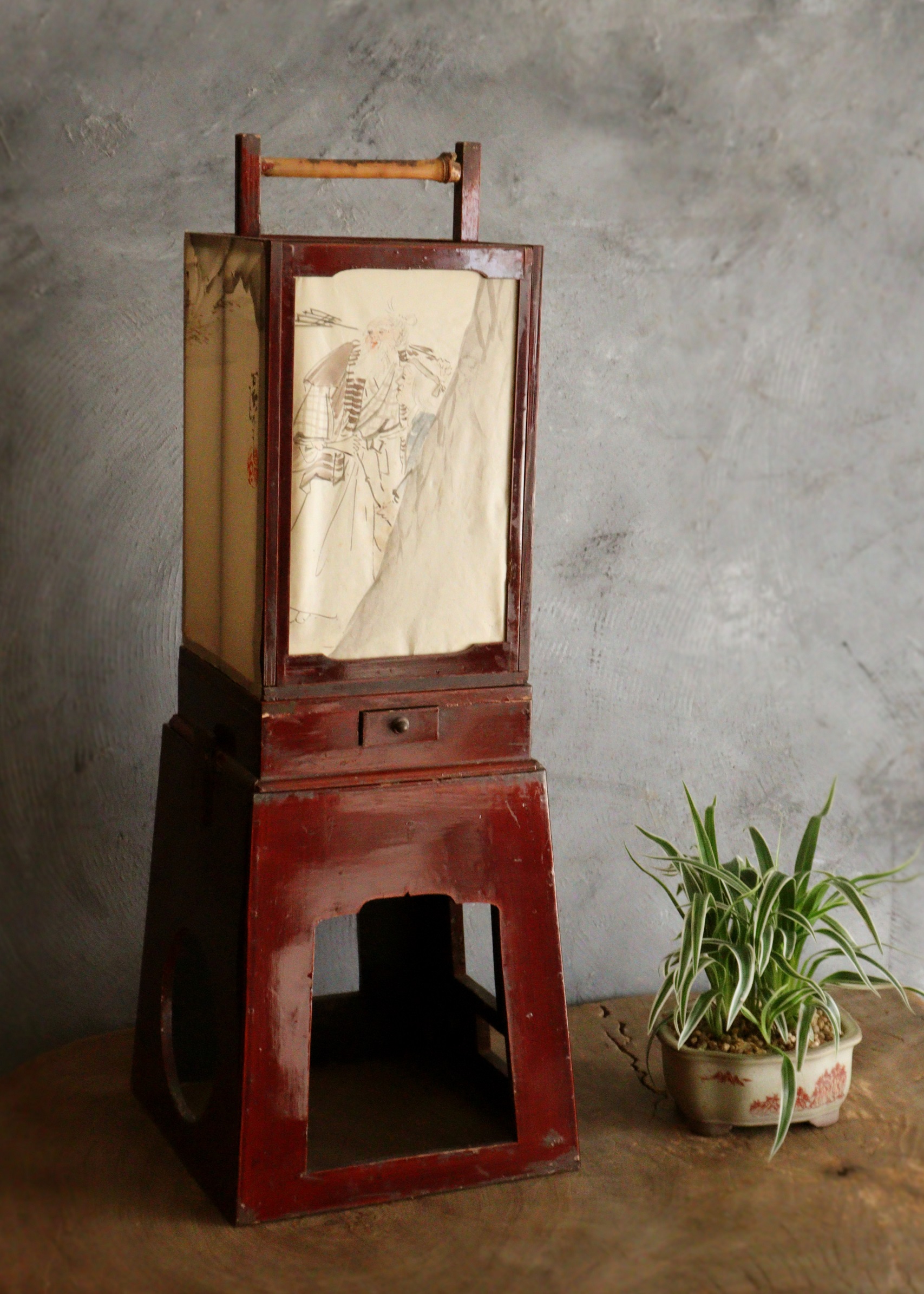 春慶塗二部式行燈 水谷百碩[高砂図]行燈 行灯 灯篭 灯