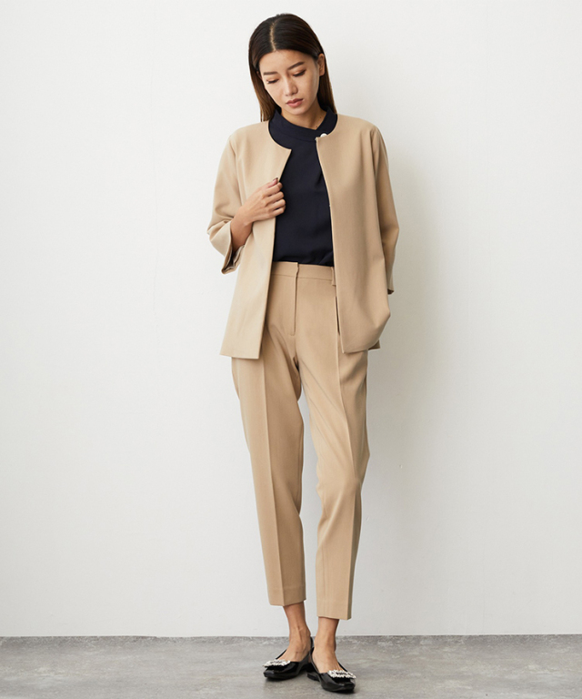 ノーカラージャケット＆テーパードパンツスーツセットアップ 【品番