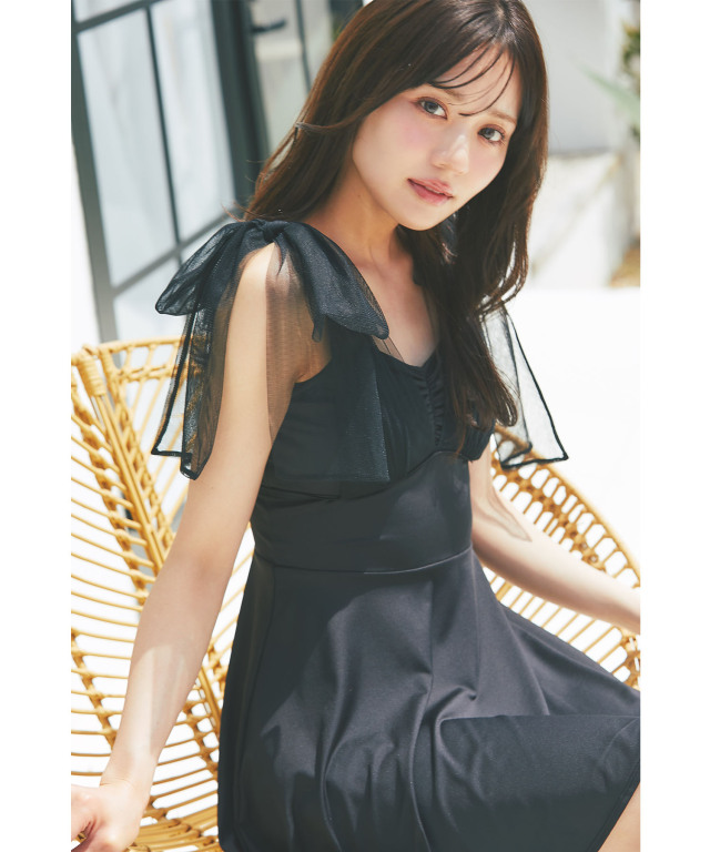 インナーパンツ付きチュールリボンワンピース水着