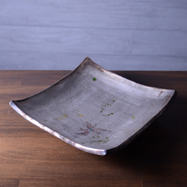 銀彩四方皿（YS-1634） 作家「瀬津義雄」