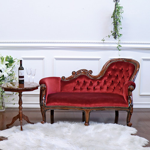 輸入家具 ローマンカウチソファ(ベロアボルドー) 高級 マホガニー家具