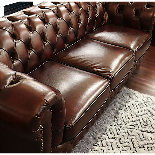 本革使用 チェスターフィールド ソファ 3P (3人掛け) （ブラウン