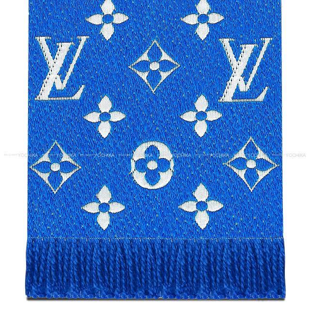 ルイ・ヴィトン マフラー エシャルプ・ロゴマニア デュオ ブルー/白