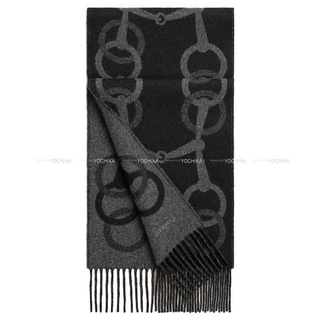 HERMES エルメス マフラー エニーモール フランネルグレー/黒 カシミヤ