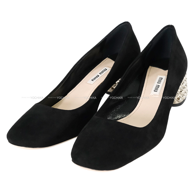 Miu Miu ミュウ ミュウ パンプス ビジュー チャンキーヒール 黒