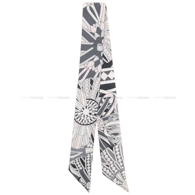 HERMES エルメス スカーフ ツイリー 馬への表彰 グリス シルク100