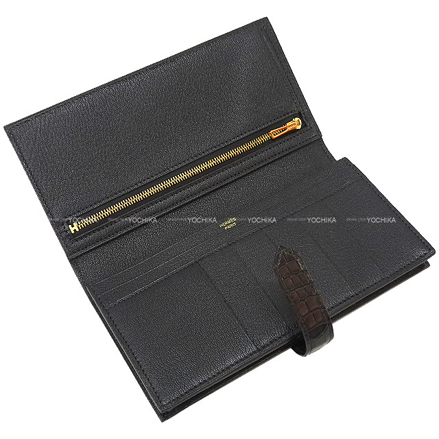 HERMES エルメス 長財布 ベアンスフレ 黒 (ブラック) クロコダイル