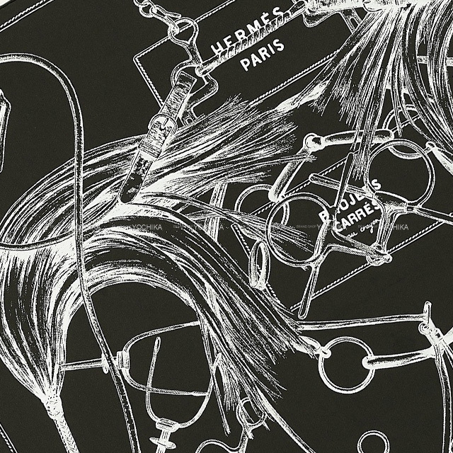 HERMES エルメス スカーフ カレ90 プロジェクト オ クレヨン 黒