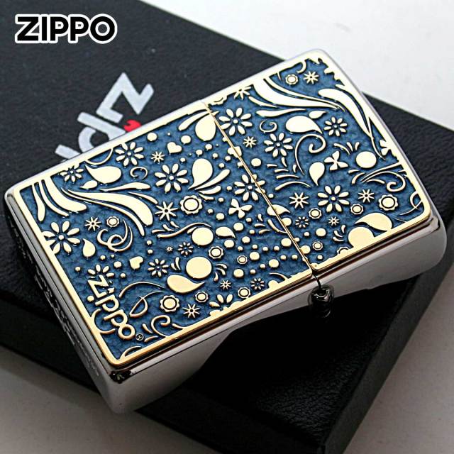 Zippo ジッポー ネコ 猫 Cat ブルー ＃200 ゴールドプレート 両面加工