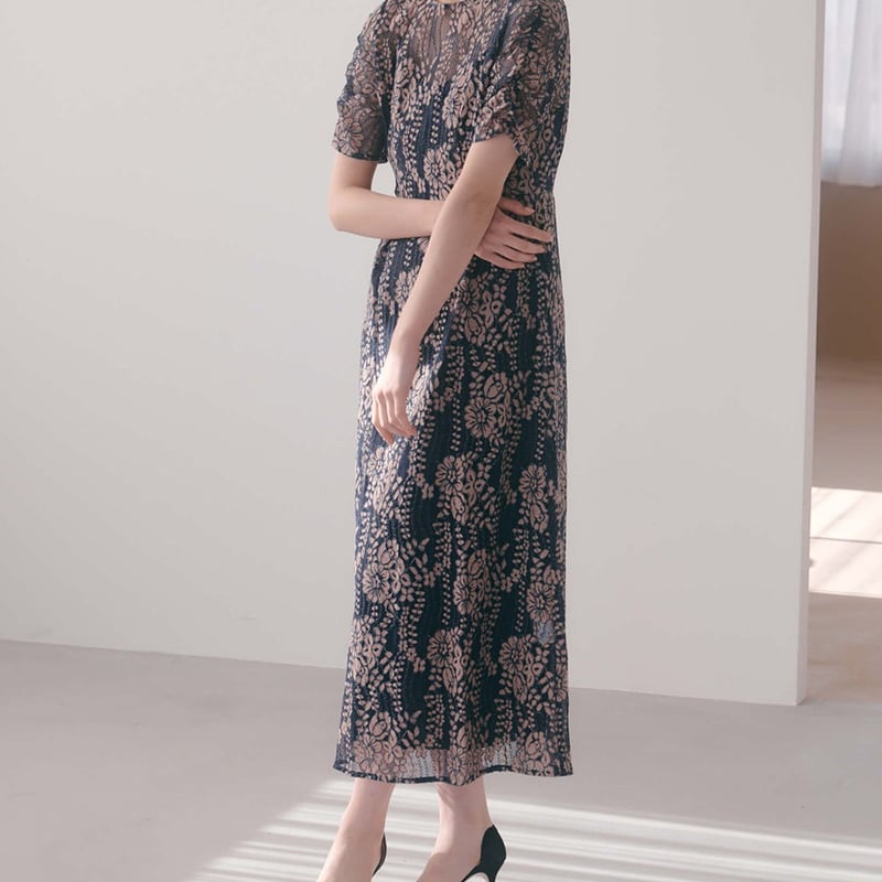 kaene レースエプロンワンピース ( ネイビー ) | エイプリル