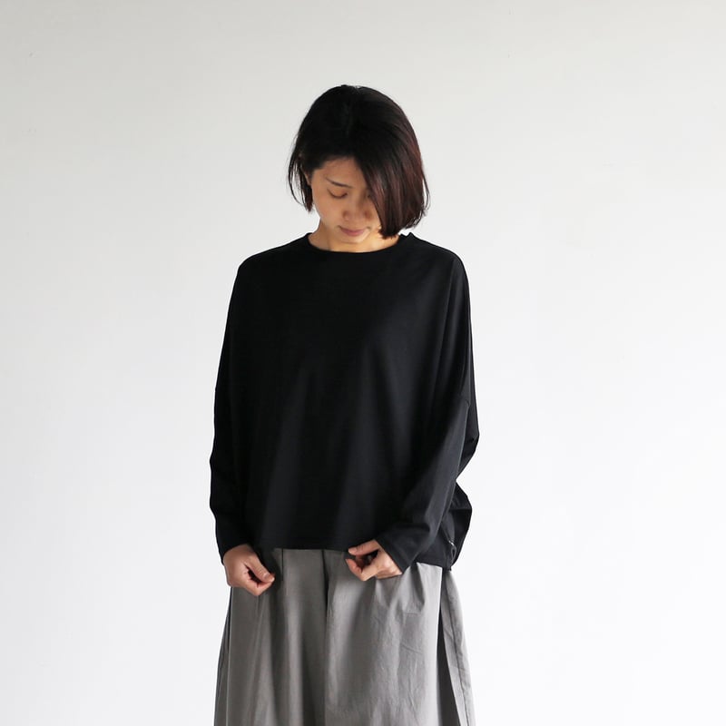 HUIS in house］SUVIN COTTON長袖コクーンカットソー（ブラック）【レデ