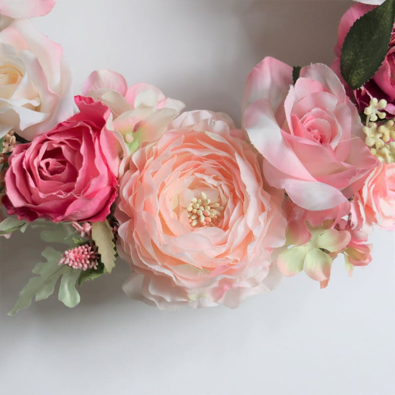 バラとラナンキュラスのフラワーリース（ピンク）Lサイズ | etoile-irisee