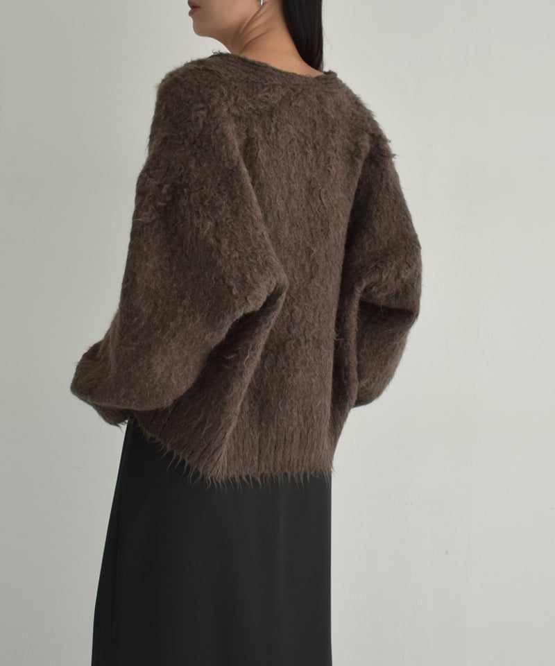 knit-02280 ヘアリー ニット カーディガン グレー ブラウン | L a v i s