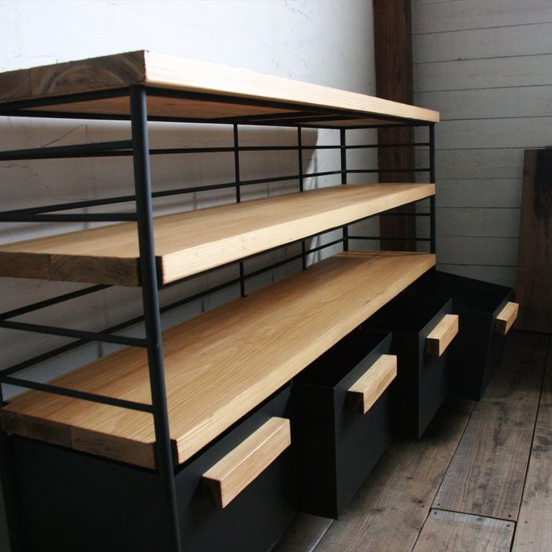 アイアンのドロワーシェルフ＃杉板 棚2段タイプ | EARL