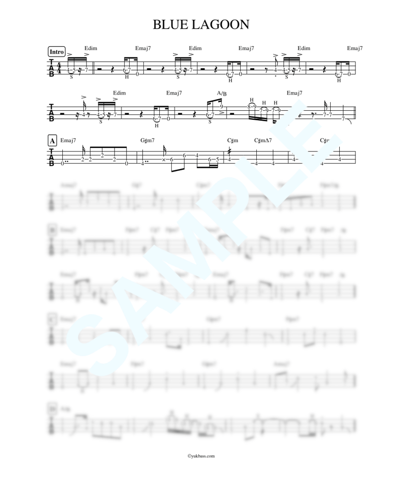 BLUE LAGOON / 高中 正義【ベース・タブ譜】 | Bass Score