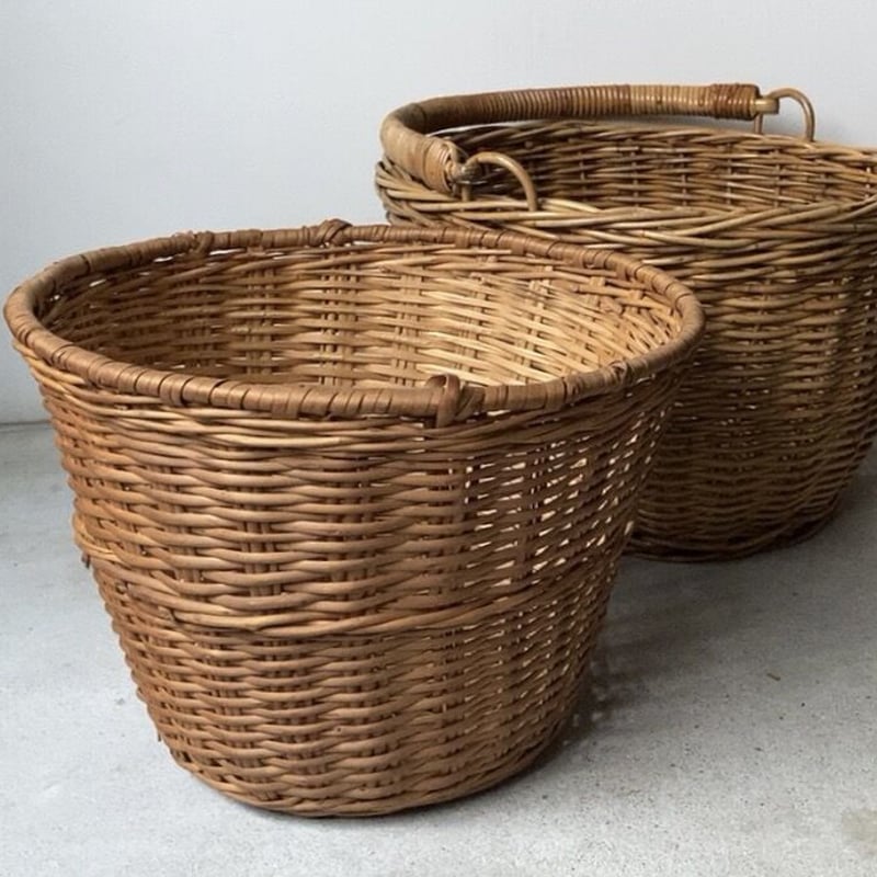 ラタンの古籠 大籠40cm 無塗装のナチュラル材 籐編み ランドリー