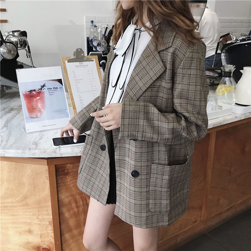 レディース ダブルブレスト チェックジャケット テーラードジャケット
