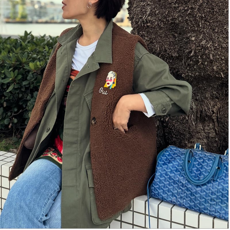 reversible boa vest （teddy brown） | La robe fro