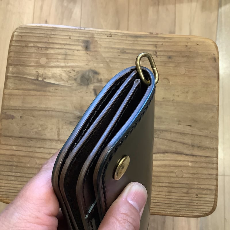 オイルコードバン黒×チョコ色牛革 トラッカーウォレット | keywest828