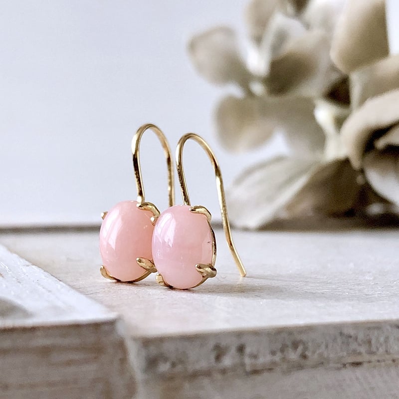 大人な桜ピンク・:*ペルー産ピンクオパール 18kgpピアス】天然石