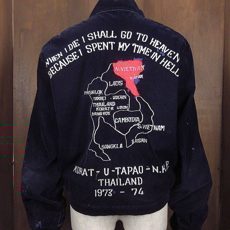 ビンテージ70's○ミリタリーベロアベトナムスーベニアジャケット紺