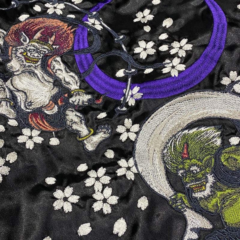 中綿入り Yokosuka刺繍入り スカジャン PUFF SUKAJAN 風神雷神 RAIJI