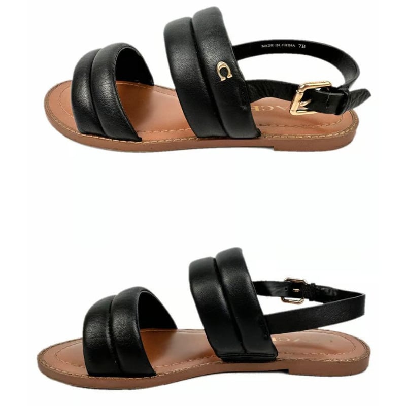 コーチ COACH ストラップサンダル ブラック7B 約24cm 黒レザー 茶 金具