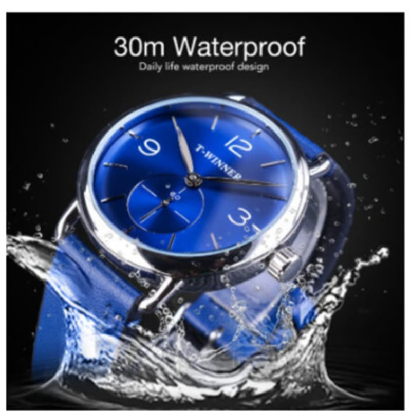 爽やかな青】 T-WINNER 高級腕時計 手巻き メンズ 海外トップブランド