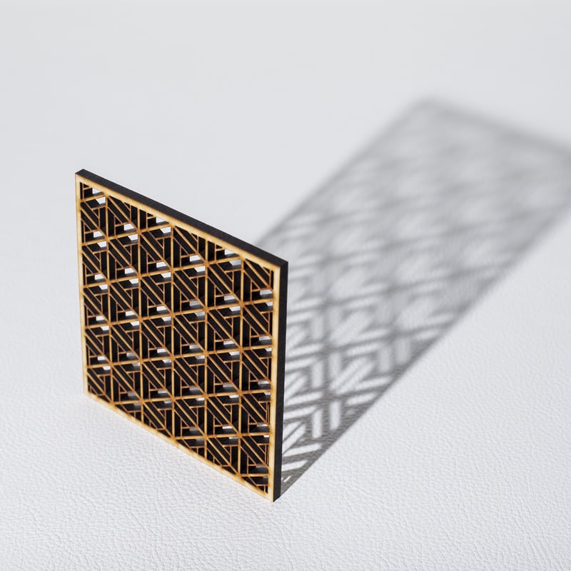 組子細工シリーズ「麻の葉柄」ボックス型フレーム（黒）グレーベース