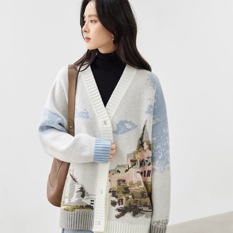 モネ「トルーヴィル海岸の遊歩道」 ニット カーディガン 美術作品