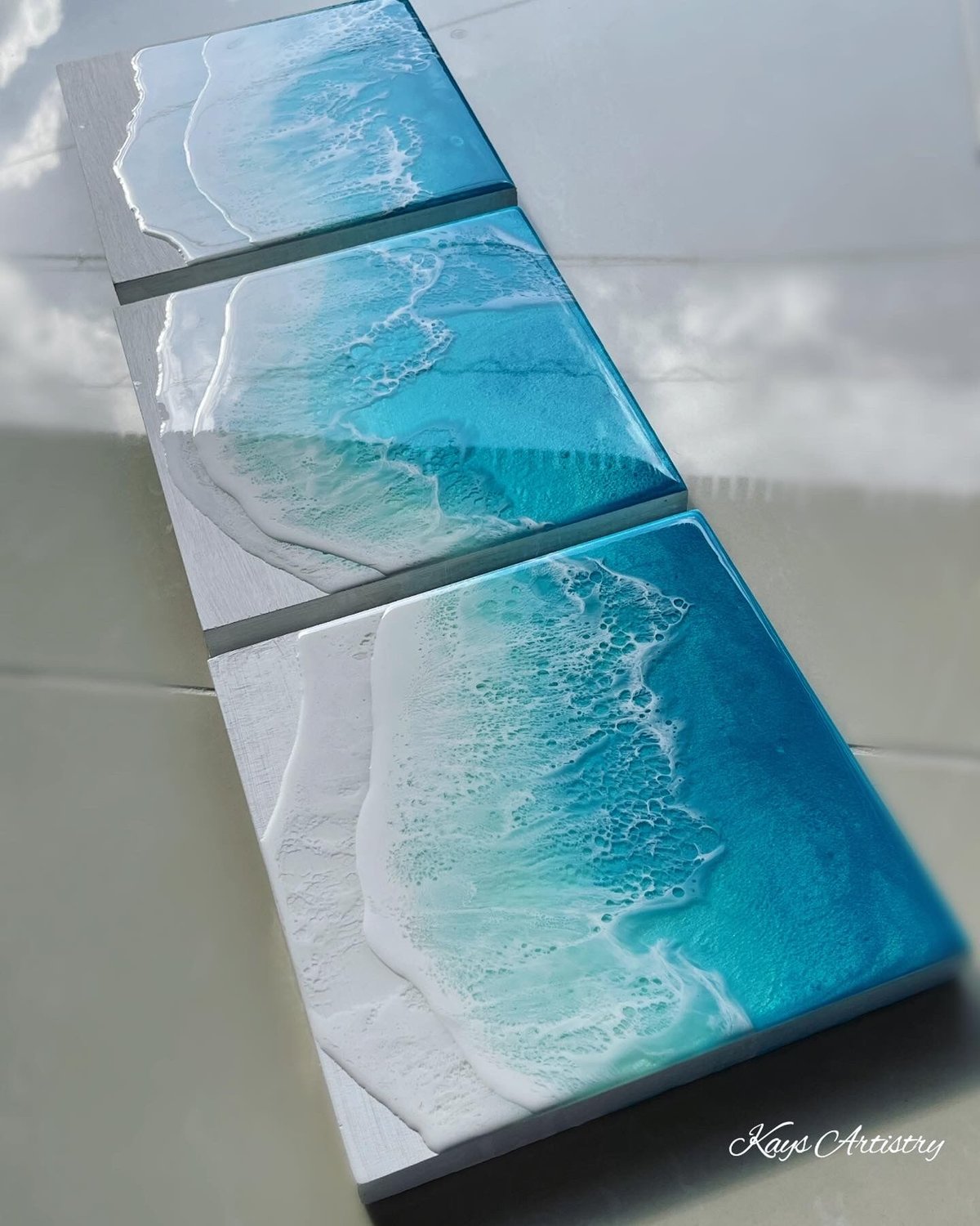 レジンアート【波のキャンバス】ご予約受注制作 A2パネル3連 海アート