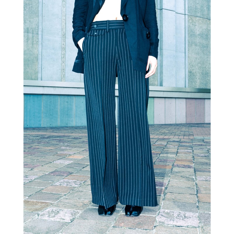 STRIPE FLARE SLACKS【BLACK】 | SHIKITARI