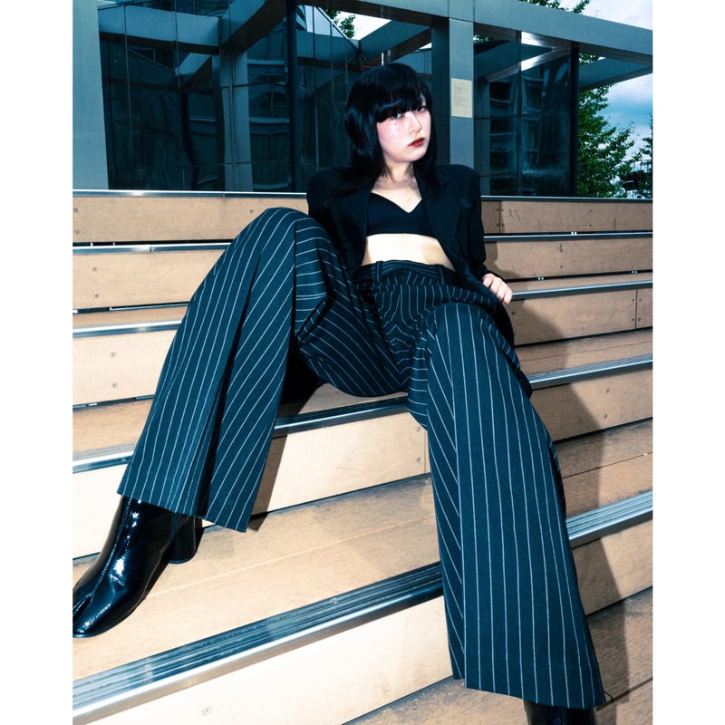 STRIPE FLARE SLACKS【BLACK】 | SHIKITARI