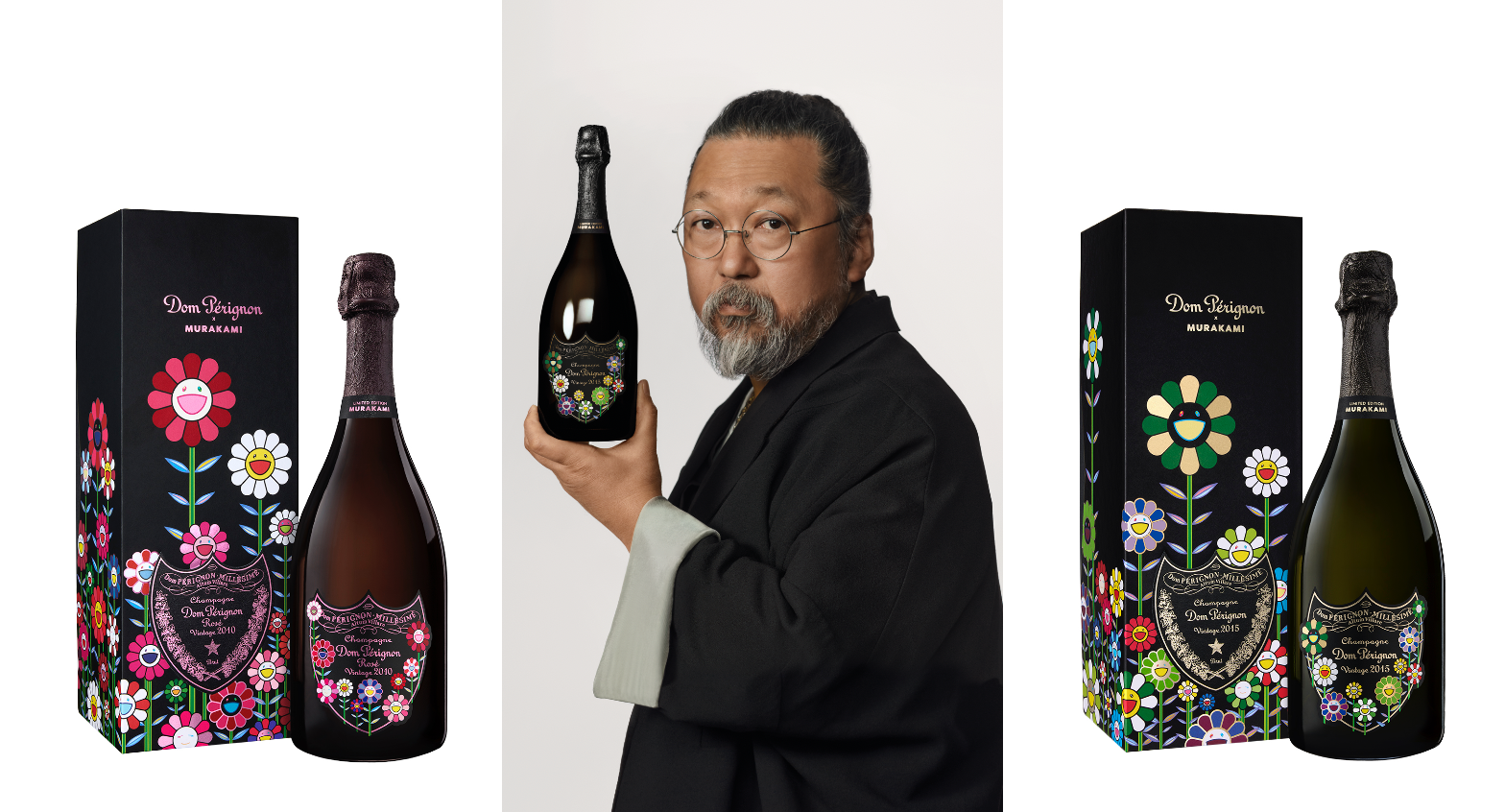 村上隆がドン ペリニヨンとコラボ。「花」モチーフのヴィンテージ2種を