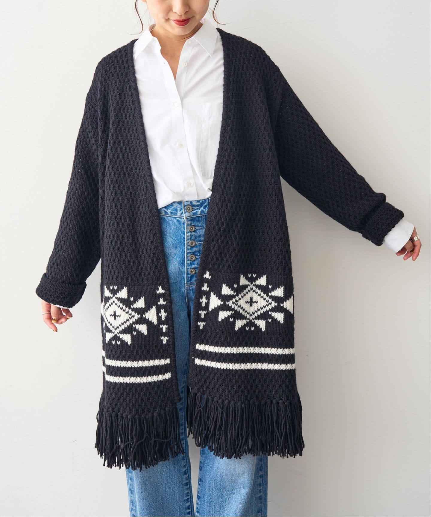 ジャガード フリンジニットカーディガン（カーディガン）｜Spick and