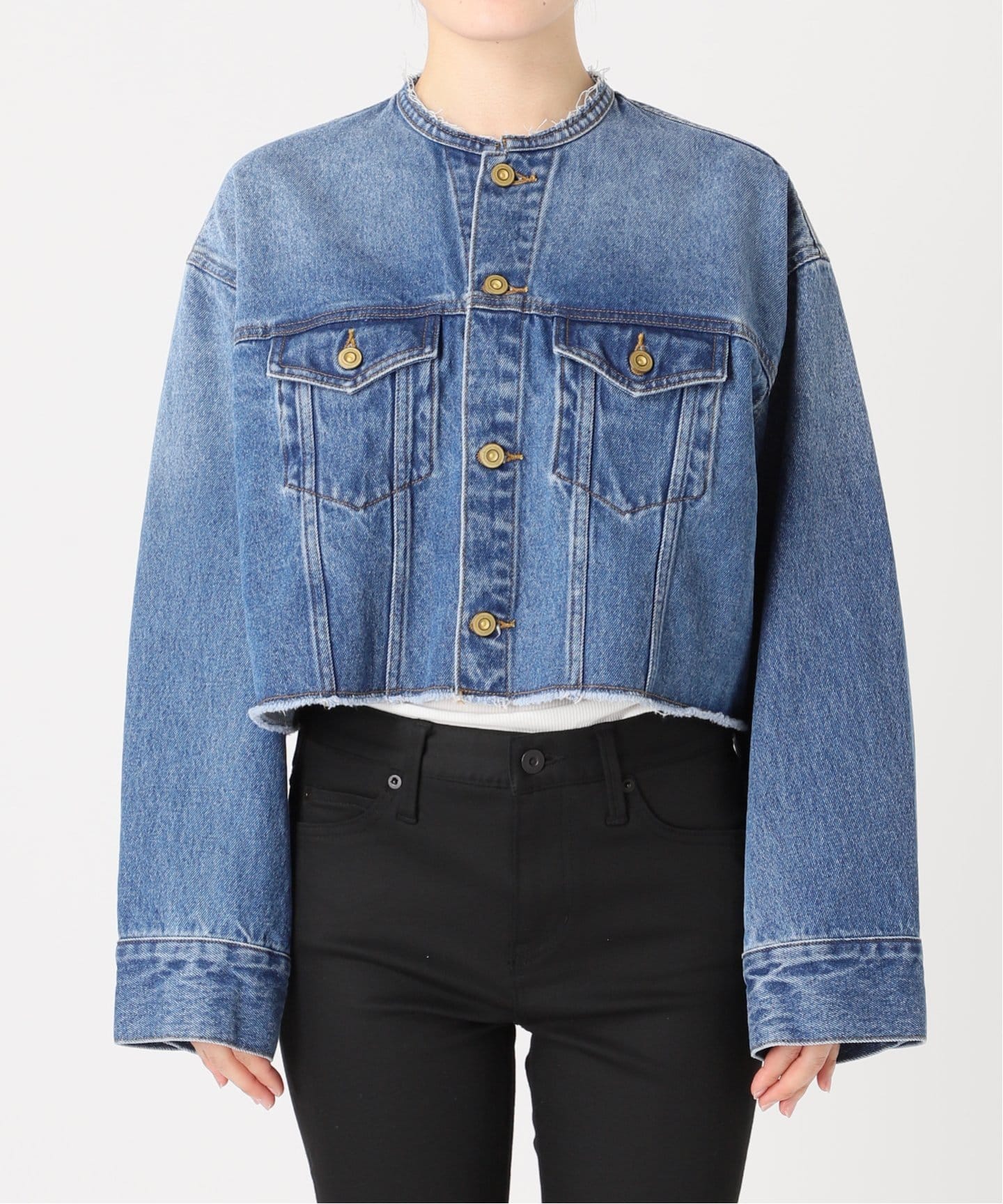 デニムノーカラークロップドジャケット（デニムジャケット）｜JOURNAL