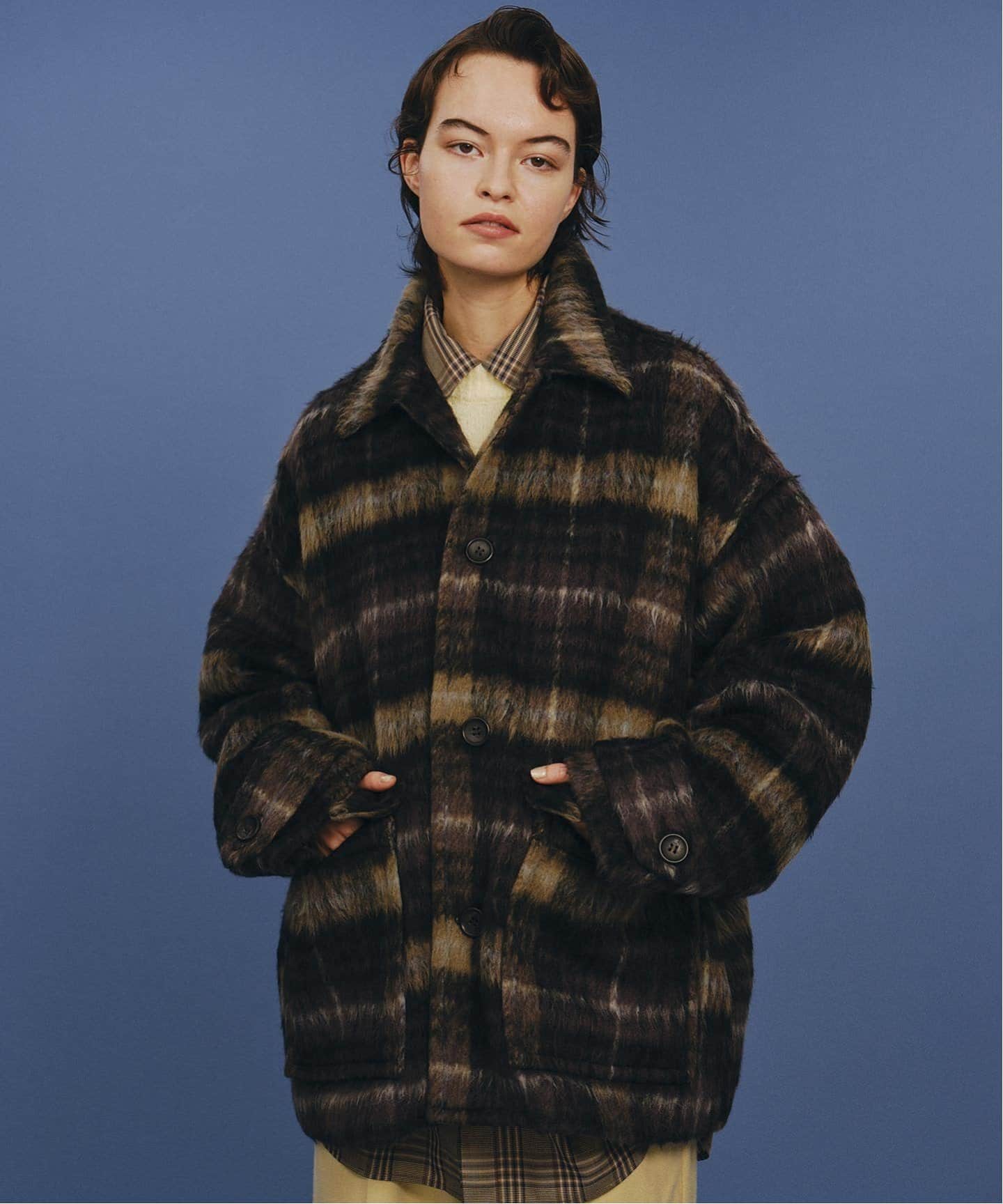 シャギーチェックショートコート（その他ブルゾン／アウター）｜B.C