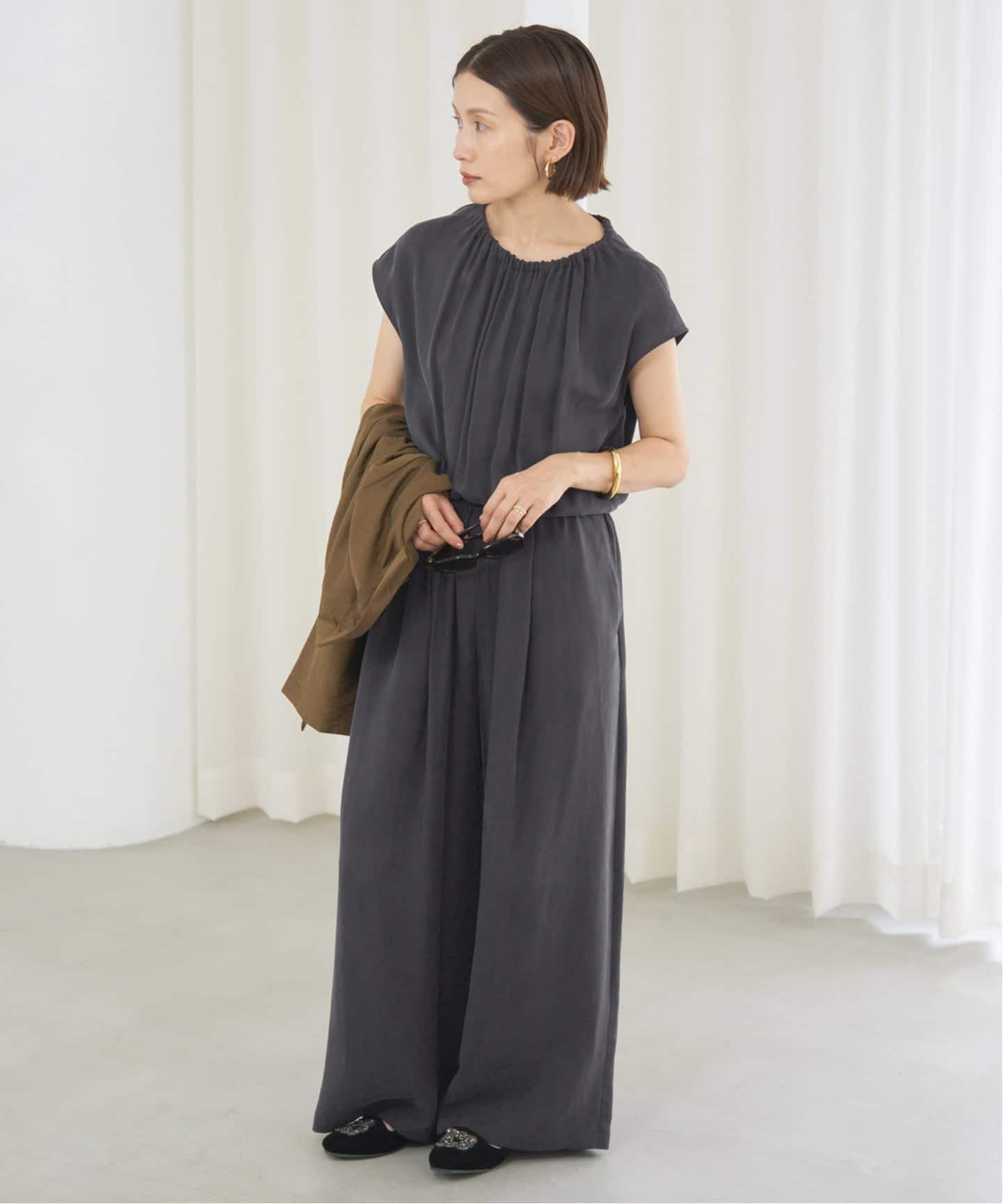 追加3》キュプラギャザーネックオールインワン（つなぎ