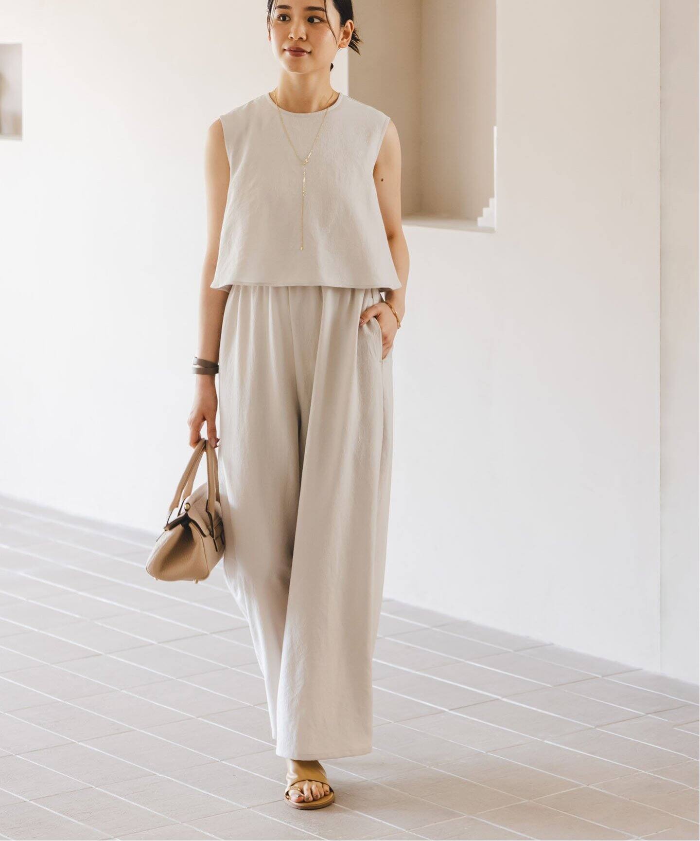 追加》ダブルクレープスリーブレスオールインワン2（つなぎ