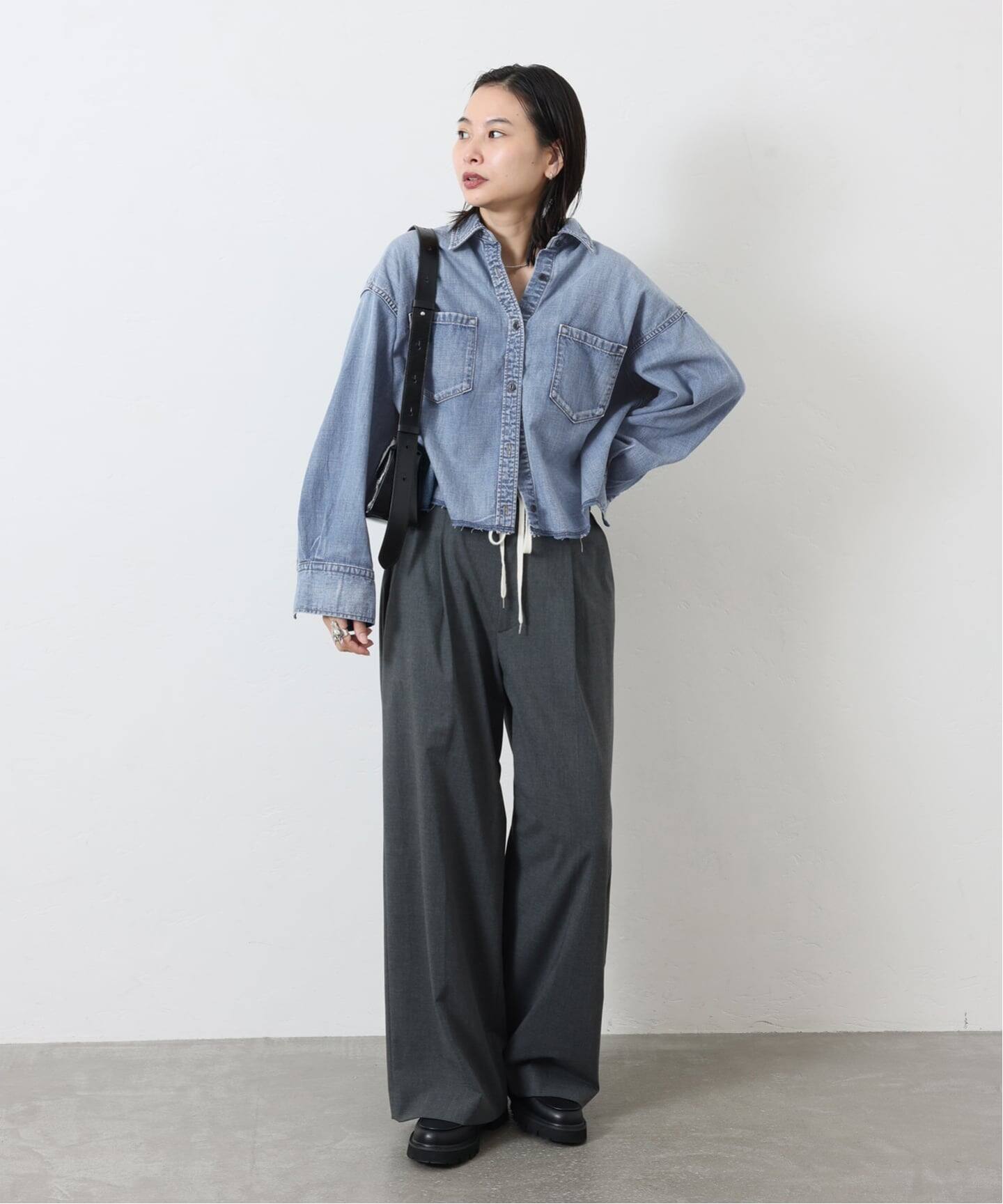 追加》ライトオンスデニムクロップドシャツ（シャツ／ブラウス