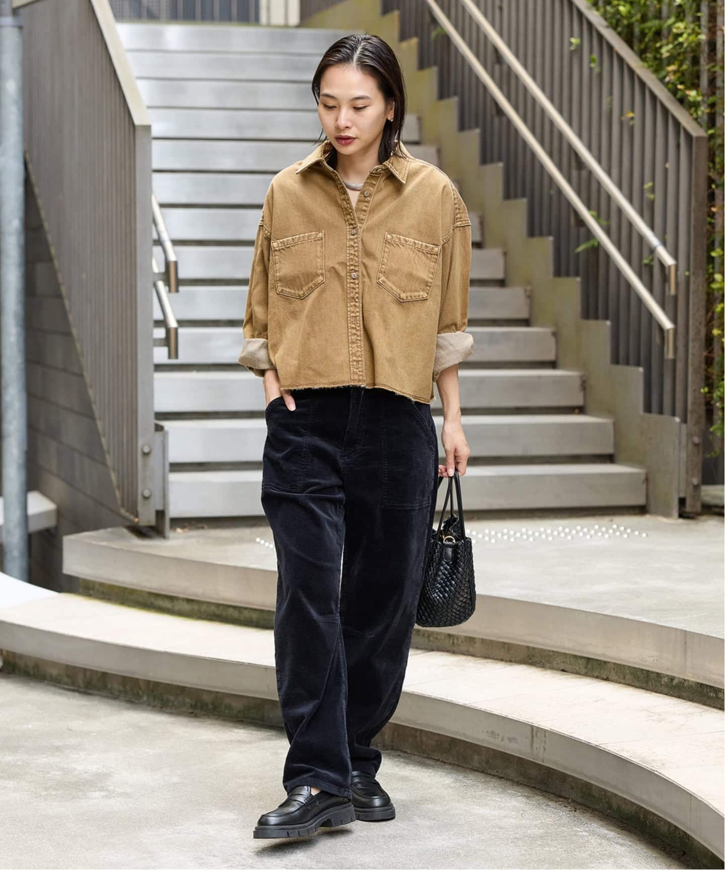 追加3》ライトオンスデニムクロップドシャツ（シャツ／ブラウス